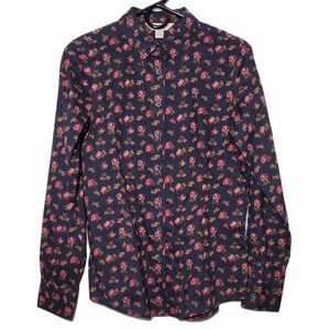 Brooks Brothers Red Fleece Navy Floral Print Button‎ Down Shirt Women's Size 4